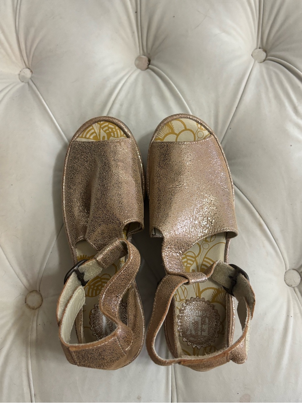 Fly London Metallic Rose Gold Open-Toe Slingback Sandals